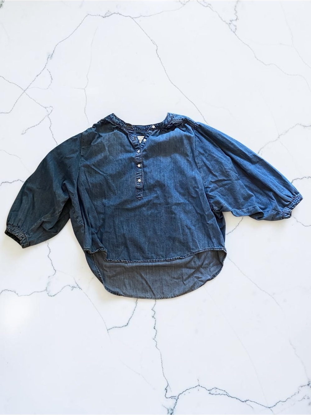 Habitual Blue Denim Button-Front Balloon Sleeve Top